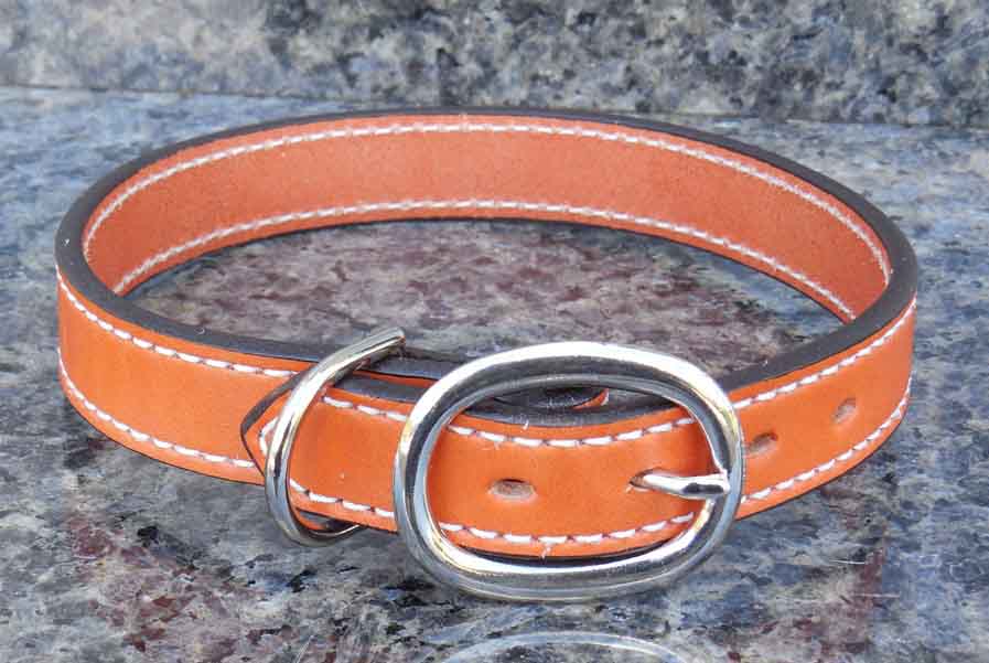 1 inch wide leather stitched dog collar